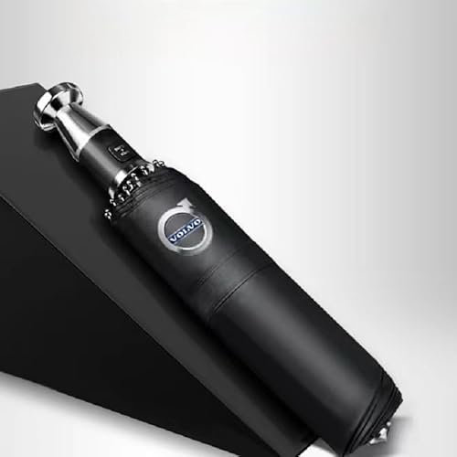 DETMOL Auto Regenschirm für Volvo XC90 2007-2014, Logo Taschenschirm Automatischer Schalter Faltbarer Reise Winddicht Sturmfest Auto-Luxus-Regenschirm,Black