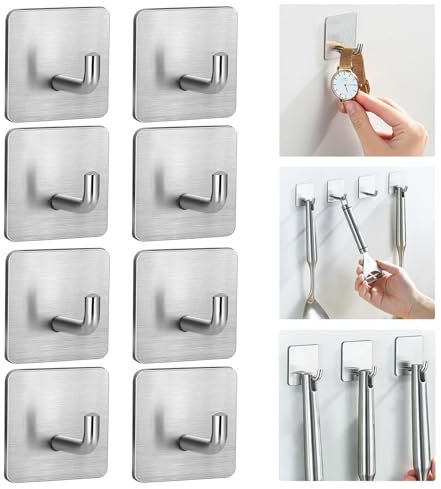 WASYPLSFOI Sticky Self Adhesive Hooks Stick on Shower Kitchen Wall Door Hangers Heavy Duty Without Nails for Hanging, 8 Pack