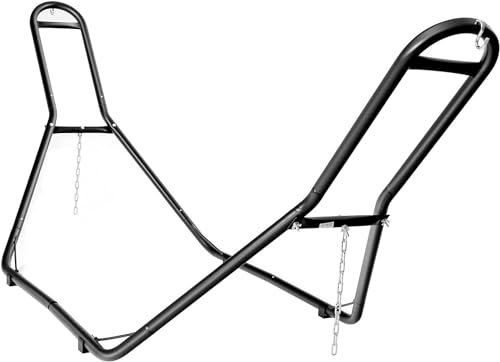 SFAREST Hammock Stand, 2.8m Heavy-Duty Metal Frame Hanging Swing Holder Rack with Hooks & Chains, Outdoor Hammock Frame Swing Bed Base for Garden Patio Travel Camping Picnic – Stand Only