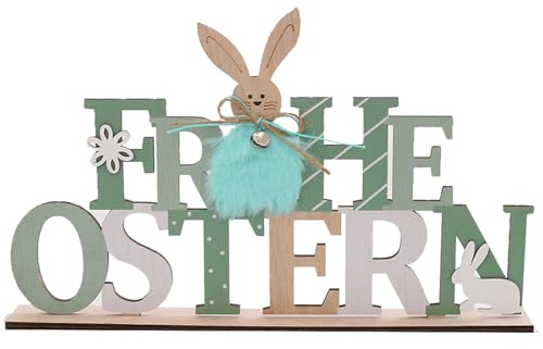 HERZWILD Ostern Aufsteller Osterdeko zum Hinstellen Schriftzug mit niedlichen Osterhasen Osterdekoration aus Holz für Ostern (A-Frohe Ostern 1 hase)