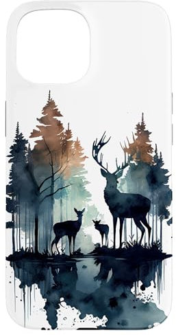 Hülle für iPhone 15 Hirsch Hirsch Wald Aquarell