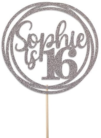 Personalised Birthday Cake Topper - Customised with Any Name Any Age - Birthday Party Cake Decoration - Double Sided Glitter 950 GSM (Silver)