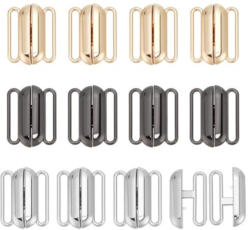 PH PandaHall 12 Sets 3 Colors Front Closing Bikini Clasp Clicker Closure 1 Inch Bra Closure Alloy Bikini Hook Closure Garment Clasps Bra Buckle for Sewing Lingerie Swimsuit, Golden/Platinum/Gunmetal