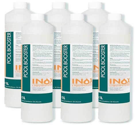 INOX® Pool Booster 6x1L – Hochwirksames Algizid für Pool | Flüssiger Algenvernichter mit Klareffekt | Desinfizierendes Pool Reinigungsmittel gegen Algen, Bakterien & Keime