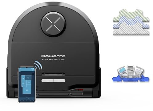 Rowenta Xplorer S220 Animal & Allergy Robot Aspirador en seco en húmedo, navegación láser, 120 min de Tiempo de Funcionamiento, Control de Aplicaciones, fregona vibratoria, Negro/Metal, RR9475WH