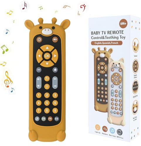 JoyJoyful Jouet Telecommande TV Enfant Bebe 1 an, 3 Langues Jeux Educatif Cadeau Fille 1 an pour Français/Espagnol/Anglais, Jouets Musicaux, Jouets d'apprentissage Précoce Einstein (Girafe Noire)