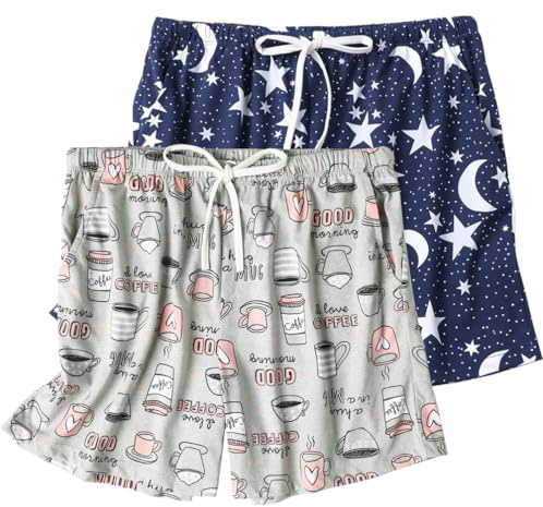 ENJOYNIGHT Pyjamahose Damen Kurz Schlafanzughose Baumwolle Schlafshorts | Weiche Sommer Schlafhose, Süßes Druckdesign, Kurz Freizeit Hose mit Taschen und Kordelzug