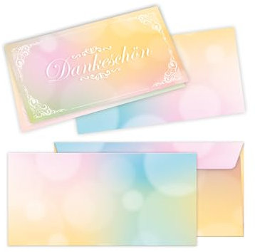 25 Dankeskarten mit 25 Kuverts für Hochzeit, Standesamt, Geburtstag, Konfirmation, Kommunion, Taufe, Geburtstag, Jubiläum. Klappkarten 21 x 10,5 cm. Elegantes Design mit zartem Farbverlauf Ornament