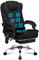 ALFORDSON Ergonomischer Bürostuhl, Schreibtischstuhl mit Wärmemassagefunktion, Leinenstoff Computerstuhl mit gepolsterten Armlehnen und weicher Kopfstütze, Drehstuhl mit Rollen, Schwarz, Leinen