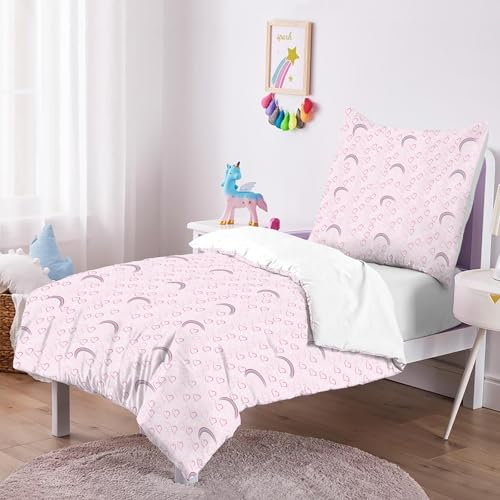 CINYE Kinder MäDchen Kawaii Bunt Regenbogen Herzen Bettwäsche 135×200 cm Set Mit 80×80 cm Kissenbezug 3D Gedruckt Muster Jugendliche MäDchen Mikrofaser