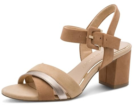 MARCO TOZZI Damen Sandalen mit Absatz Elegant Vegan, Beige (Nougat Comb), 41 EU