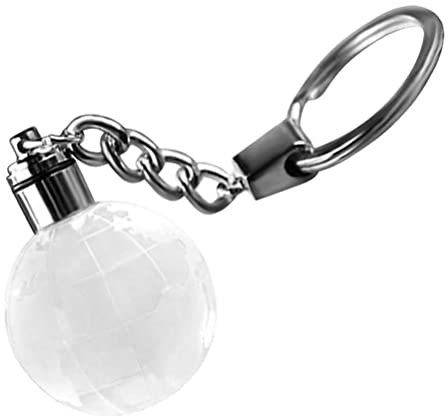 SUNGOOYUE LED Kristall Schlüsselanhänger, Tragbar 7 Farbwechsel Edelstahl Leuchtende Kugel Schlüsselband für Handtasche oder Taschenanhänger, Globus