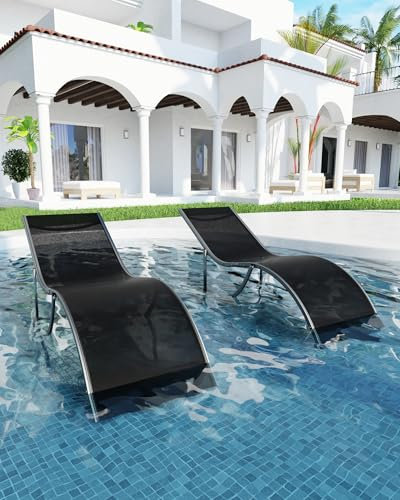 GarveeLife Terrassen-Chaiselongue, 2er-Set, für den Außenbereich, Pool, Loungesessel, Strand, Sonnenbaden, Rasenliege, Liegestuhl, doppelte Rückenlehne, Bräunungsstühle für jedes Wetter, Pool, Deck,