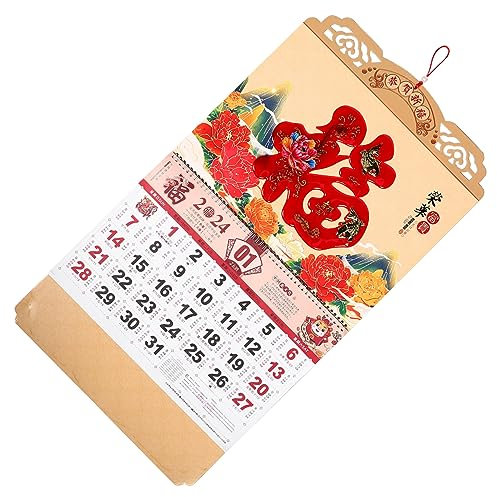 DIYEAH Calendrier Mural Suspendu Traditionnel Chinois Avec Motif De Dragon Décoration Festive Pour Maison Et Bureau