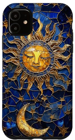 Celestial Sun and Moon Tarot Stained Glass Art Style Case for iPhone 11