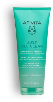 Apivita Just Bee Clear Klärendes Reinigungsgel für fettige Haut, Akne, Unreinheiten & Pickel 200ml - Ein Gesichtsreiniger mit patentiertem Propolis AmC & pflanzlicher Salicylsäure