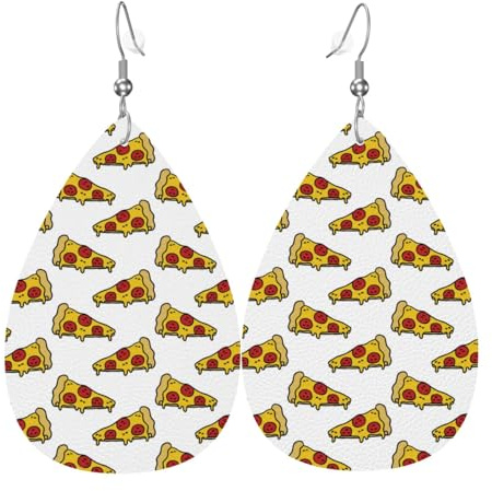 Pizza-Ohrringe für Damen, bunte Tropfenform, Leder-Ohrringe für Damen, trendig, Tropfenohrringe, Schmuck