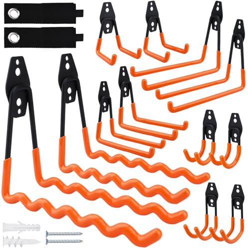USHOP 12 piezas Ganchos de Garaje Resistentes,Ganchos para colgar,Ganchos Doblede Universal para Herramientas Organizativas, Sillas, Mangueras,Bicicletas,Equipos Deportivos