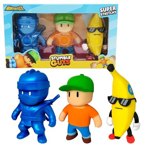 Bizak MONSTERFLEX 64390005-1 Stumble Guys, 3er-Pack Videospielfiguren, ausziehbar und elastisch, 25 cm, zum Sammeln, für Erwachsene Fans Sammler, Kinder ab 6 Jahren