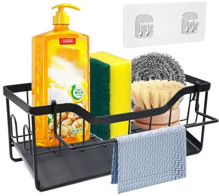Porte-éponge à suspendre - Organiseur d'évier - Organiseur de salle de bain avec porte-serviettes - Acier inoxydable 304 - Organiseur mural pour salle de bain et chambre à coucher