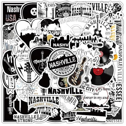 Nashville Music City Aufkleber 50 Stück Niedliche Funny Wasserfeste Musik Sticker für Laptop Skateboard Scrapbook Telefon Motorrad Computer Gepäck,Vinyl Trendy Sticker für Kinder Jungen Jugendliche