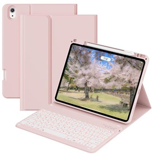 GKABXY Keyboard Case for iPad Air 11-inch M4 (2026) / M3 (2025) / M2 (2024), iPad Air 5th (2022) / 4th Generation 10.9 Inch - 7 Colors Backlit Keyboard Cover with Pencil Holder, Auto Wake/Sleep, Pink