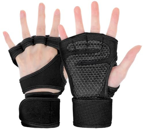 Bremorou 2 Stück Fitness Handschuhe Herren Atmungsaktive Trainingshandschuhe mit Handgelenkbandage für Fitnessstudio, Krafttraining Handschuhe, Gewichtheberhandschuhe für Radfahren Fitnesstraining