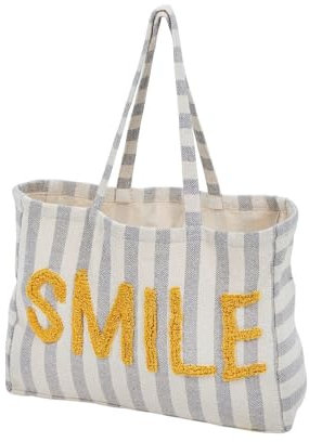 Große Strandtasche mit LOVE oder SMILE Schriftzug Gestreiftes Design, 70x37x49 cm extra groß (Gelb)