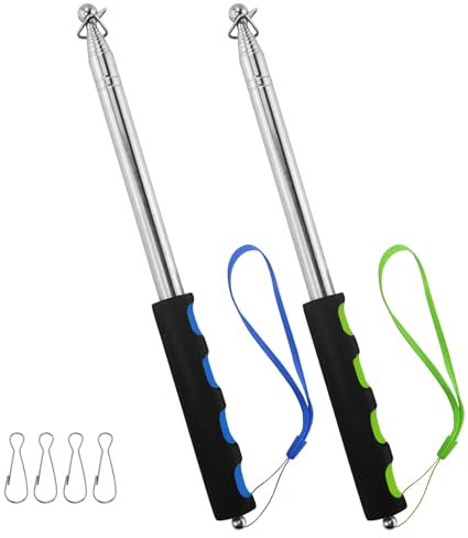 6.5ft (200cm) Telescopic Handheld Flagpole, 2 Pcs Retractable Banner Pole Portable Tour Guide Flag Pole Pointer Stainless Steel Teaching Pointer Stick for Tour Guide Teaching (Blue & Green)