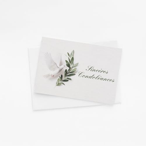 Cartes de condoléances avec enveloppes – Lot de 10 cartes – Élégantes & sobres – Fabriquées en France - Papier haut de gamme écologique (Lot de 10 ex, Colombe)