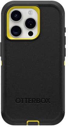 OtterBox Schutzhülle für iPhone 15 Pro (nur Defender Serie), Nacht (Schwarz und Gelb), nur Hülle, Bildschirmlos, robust und langlebig, mit Portschutz, Keine Einzelhandelsverpackung