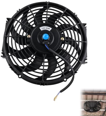 VVORHSBELL 12 Inch Radiator Fan Car Cooling Fan 80W 12V Universal Slim Fan Compatible with Car Engine & Intercooler 10 Blade 2200RPM 1730CFM Push/Pull Slim Fan 2.5 Thickness with Mounting