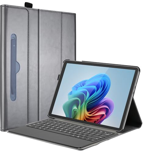 ProCase Leather Case for Surface Pro 12 2025, Pen Holder - Grey | PU Leather Folio with Multi-Angle Stand and Pen Holder, Compatible with Surface Type Cover for Surface Pro 12 2025