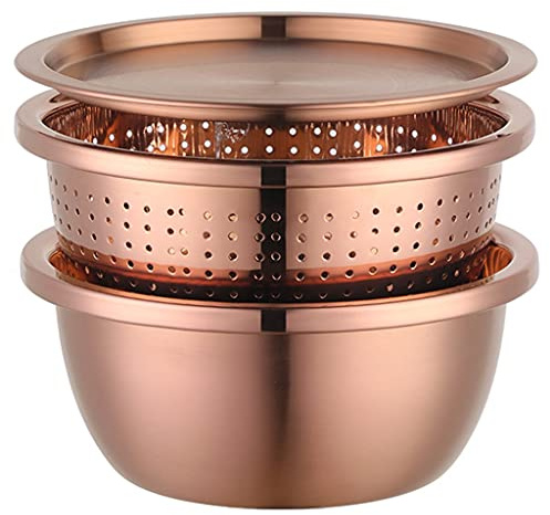 Stylish Colander Bowl Set with Lid, 2-in-1 Strainer and Washing Bowl for Fruits Vegetables, Large Draining Basket for Kitchen