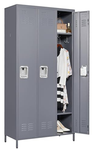 IKIMI 3 Door Metal Locker, 72in Tall Steel Employee Locker with Shelves & Hooks, Storage Cabinet for Office, Gym, School & Home,Assembly Required