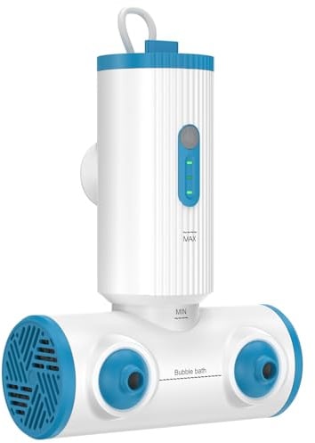 Tragbare Badewannendüsen für Wanne, Doppeldüsen,5000mAh, IP67 | Jet- & Blasenmodus, 3 stufigem Wasserfluss, 360° Verstellbar, Saugnäpfe, 2 Std. Laufzeit, Einfache Reinigung