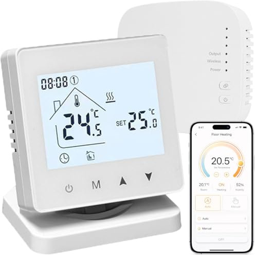 Acmerota Wireless Smart Thermostat Wifi Room Thermostat for Water Underfloor Heating Gas Boiler Digital Central Heating Controller Compatible for Alexa for Google Assistant for Tuya One to One