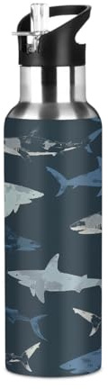 Mexpekil Stainless Steel Water Bottle with Straw, 600ml Insulated Water Bottles Mixed Color Shark Gym Drinks Bottle