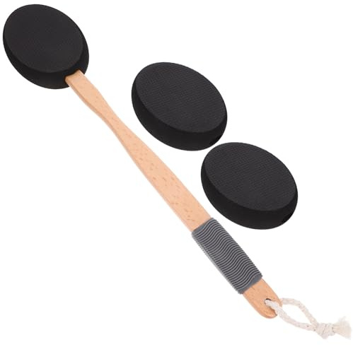 TEHAUX Rückenlotion Applikator Badebürste mit Holzgriff und Eva Material Ergonomisches Design mit Austauschbaren Bürstenköpfen für Angenehmes Baden und Körperpeeling in Schwarz