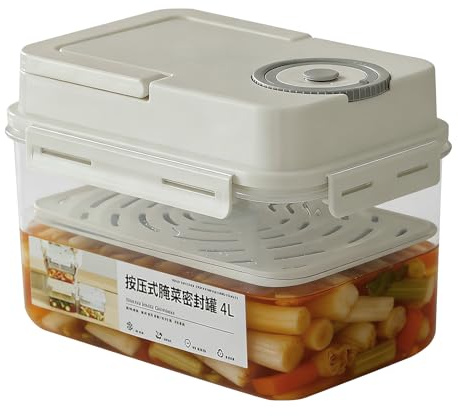 Genérico Recipiente de Encurtidos - Tipo Prensa de 4 Litros para Fermentación Coreana a Prueba de Fugas | de Conservas | para Refrigerador, Despensa, Cocina, Camping y Picnic