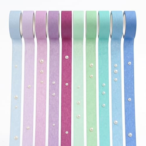 Mayplous Uni Washi Tape Set, 10 Rollen Masking Tape für Scrapbooking, Journaling, Randdekoration, Fotorahmen, Kartenherstellung & Papierbasteln, 1.5cm x 5m je Rolle, mit selbstklebenden Perlen (Jelly)