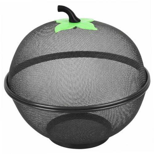Bemonew Fruit Bowl with Lid, 11.02 Inch Decorative Apple-Shaped Mesh Fruit Basket for Fruits & Snacks, Black
