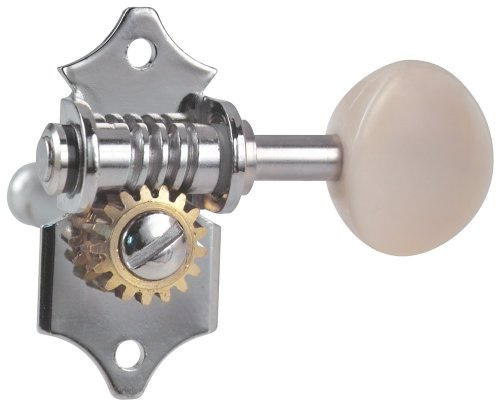Golden Gate F-2215 Vintage Acoustic Guitar Tuners – Nickel 3+3 Individual Set – 16:1 Open Gear Machine Heads, Classic White Buttons, Durable Nickel Finish