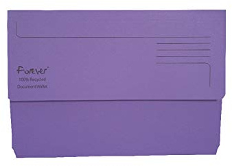 Guildhall Bright Document Wallet. Manufactured from 300gsm 100% recycled manilla. Foolscap wallet with a 145mm flap and 32mm gusset to hold around 180 sheets. Colour - Purple.