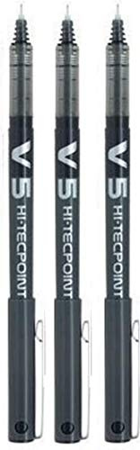 Pilot V5 BX - Penna a sfera Hi Tecpoint, punta da 0,5 mm, tratto 0,3 mm, confezione da 3, colore: Nero