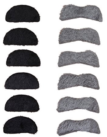 WeAreAwesome Bartset - 12 Stück - Bärte zum Ankleben - Schwarz Grau - Set 8