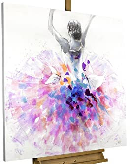 KunstLoft Leinwandbild | 100% HANDGEMALT | 80x80cm | Gemälde 'Primaballerina' | Tänzerin | Lila Weiß | Wandbild Wohnzimmer