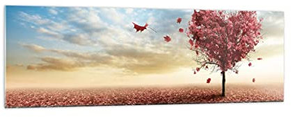 Panorama Bilder auf Glas 160x50cm Glasbild Abstraktion Herbst Baum Blatt Groß XXL Wanddeko Bild im Glas Schlafzimmer Küche Wandbilder Dekoration Wohnzimmer Modern Wand Kunstdruck Art GAB160x50-2609