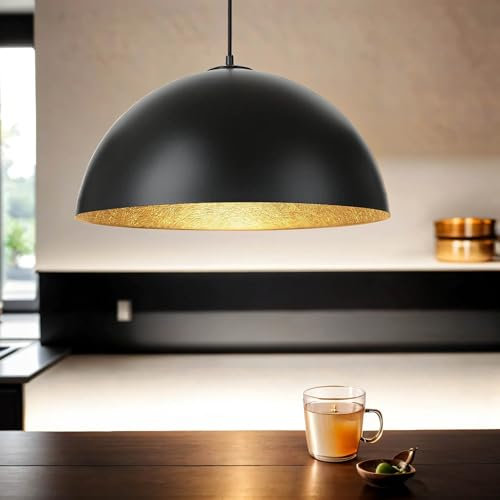 Hängeleuchte Industrial Gold Schwarz matt Ø50cm rund leichtbauweise E27 Esszimmer Wohnzimmer Loft Industrie Pendellampe Hängelampe