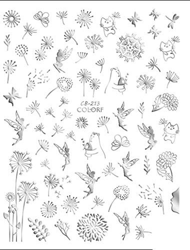 Hauchdünne Nagelsticker Pusteblume, Fee, Silber (CB-213), Selbstklebende Nagelsticker für den Sommer